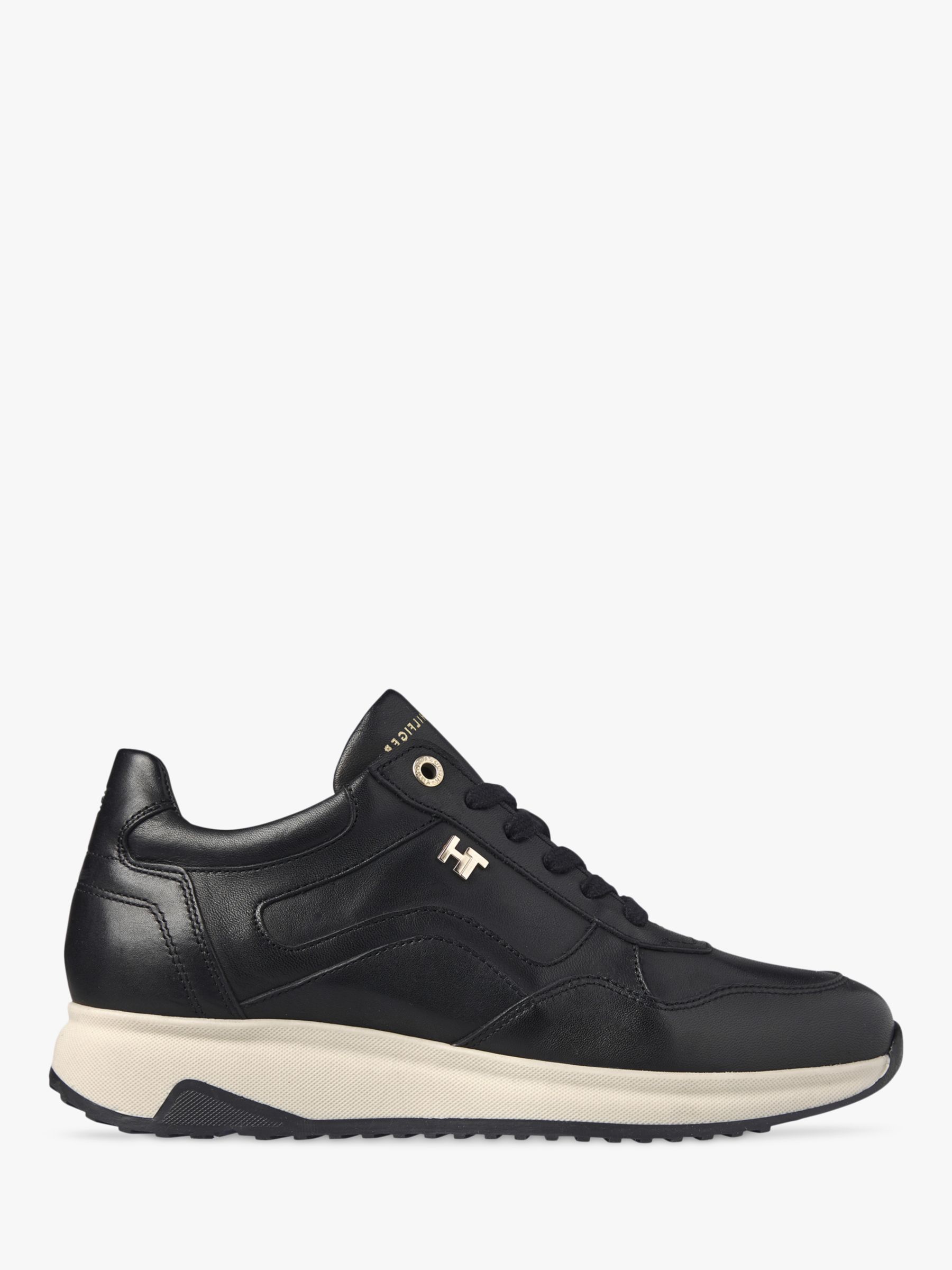 Tommy Hilfiger Elevated Branded Leather Trainers, Black at John Lewis ...