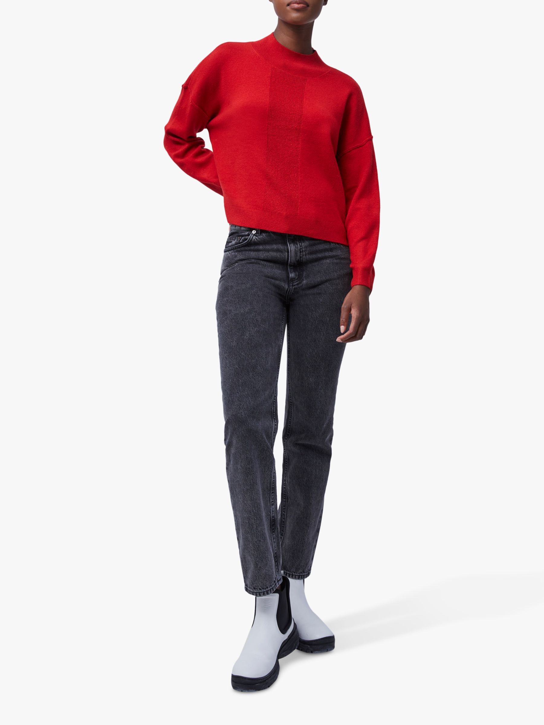 French Connection Mock Neck Jumper, Lipstick Red at John Lewis & Partners