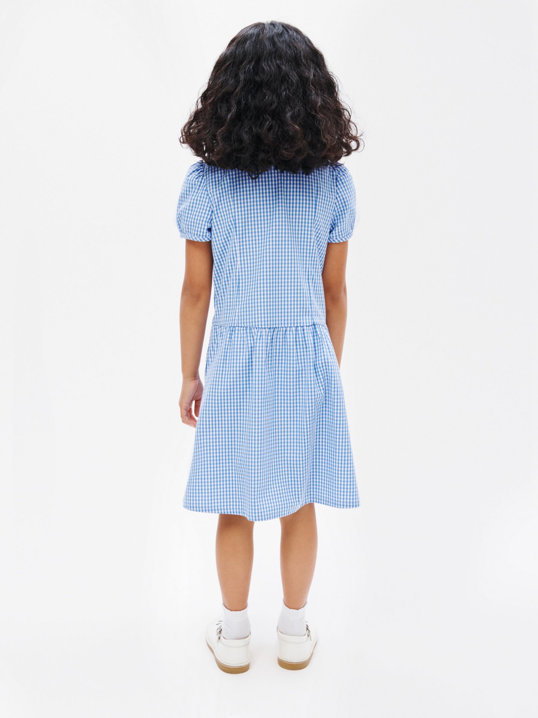 John Lewis School Gingham A-Line Summer Dress, Light Blue, 8 years