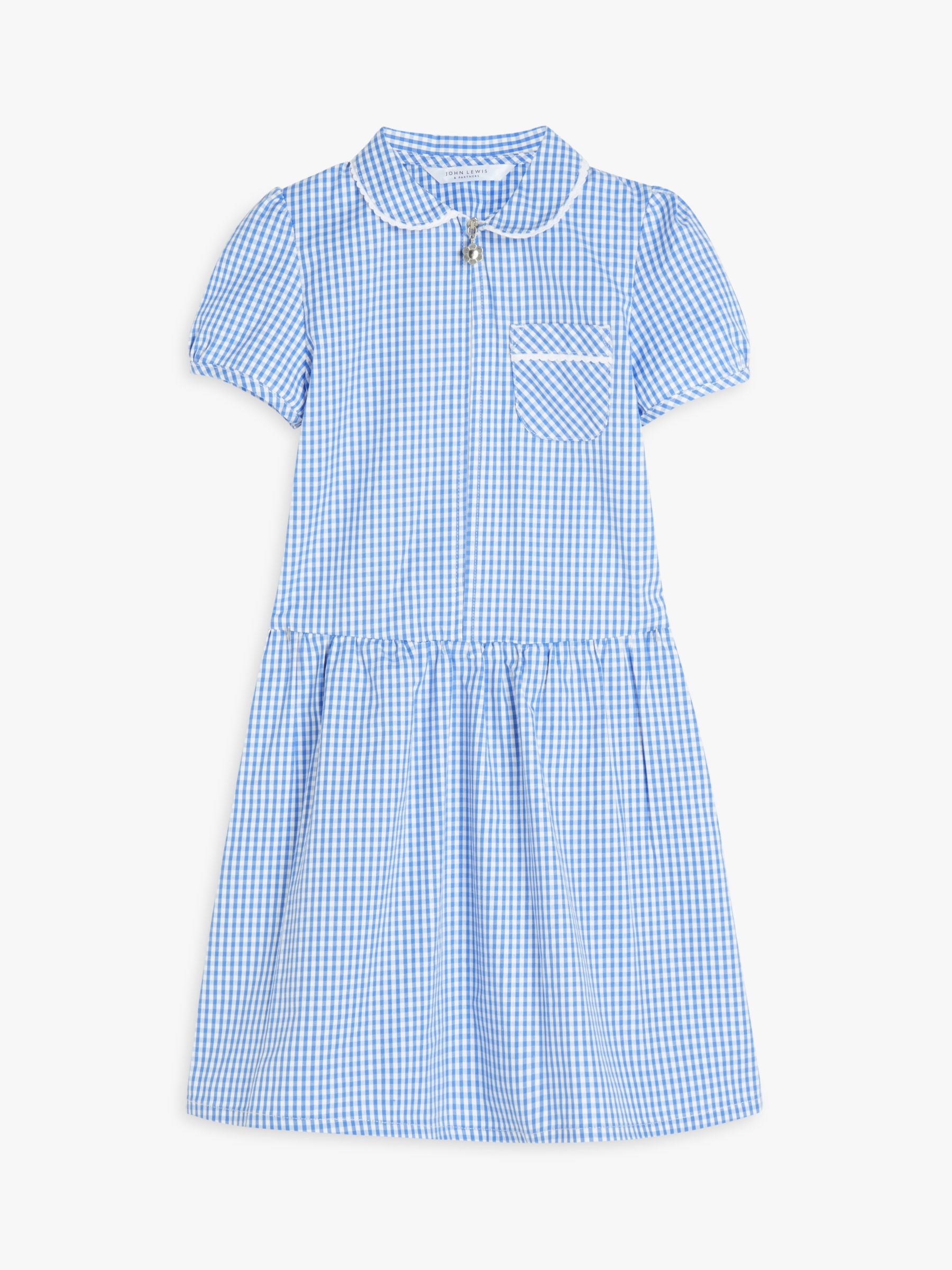 John Lewis School Gingham A-Line Summer Dress, Light Blue, 8 years