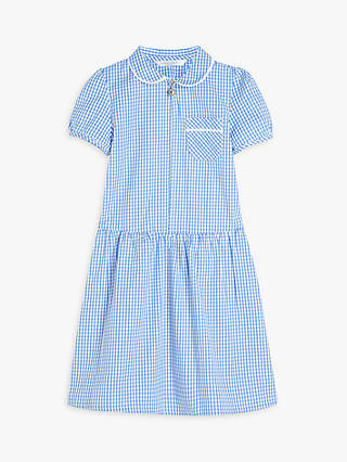 John Lewis School Gingham A-Line Summer Dress, Light Blue