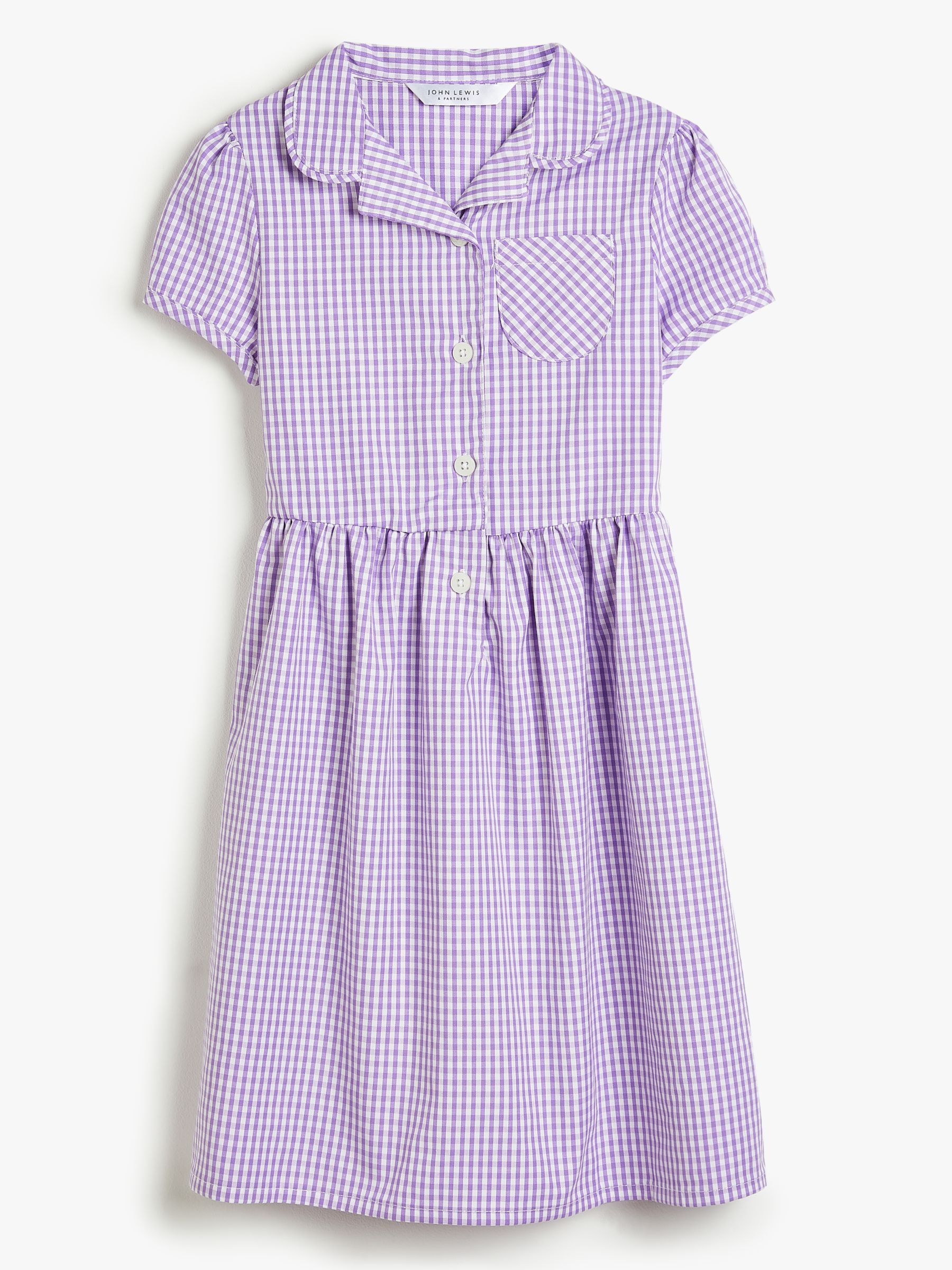 John Lewis School Belted Gingham Checked Summer Dress, Lilac, 7 years