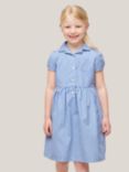 John Lewis School Belted Gingham Checked Summer Dress, Light Blue