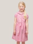 John Lewis School Belted Gingham Checked Summer Dress, Pink
