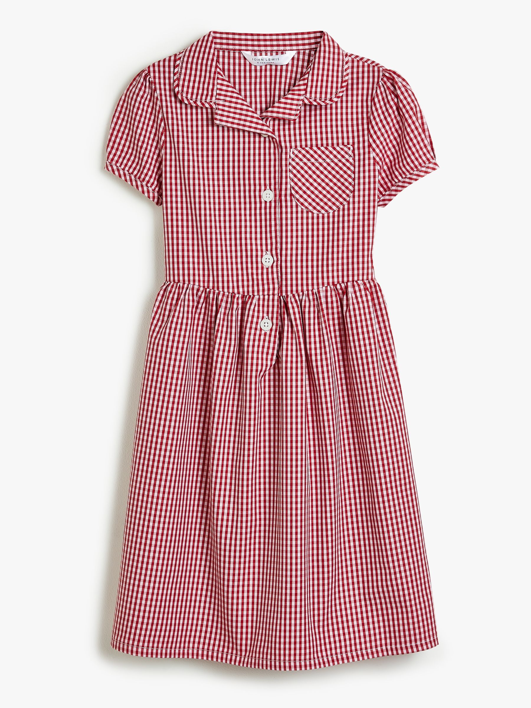 John Lewis School Belted Gingham Checked Summer Dress, Red at John ...