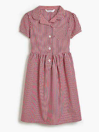 John Lewis School Belted Gingham Checked Summer Dress, Red
