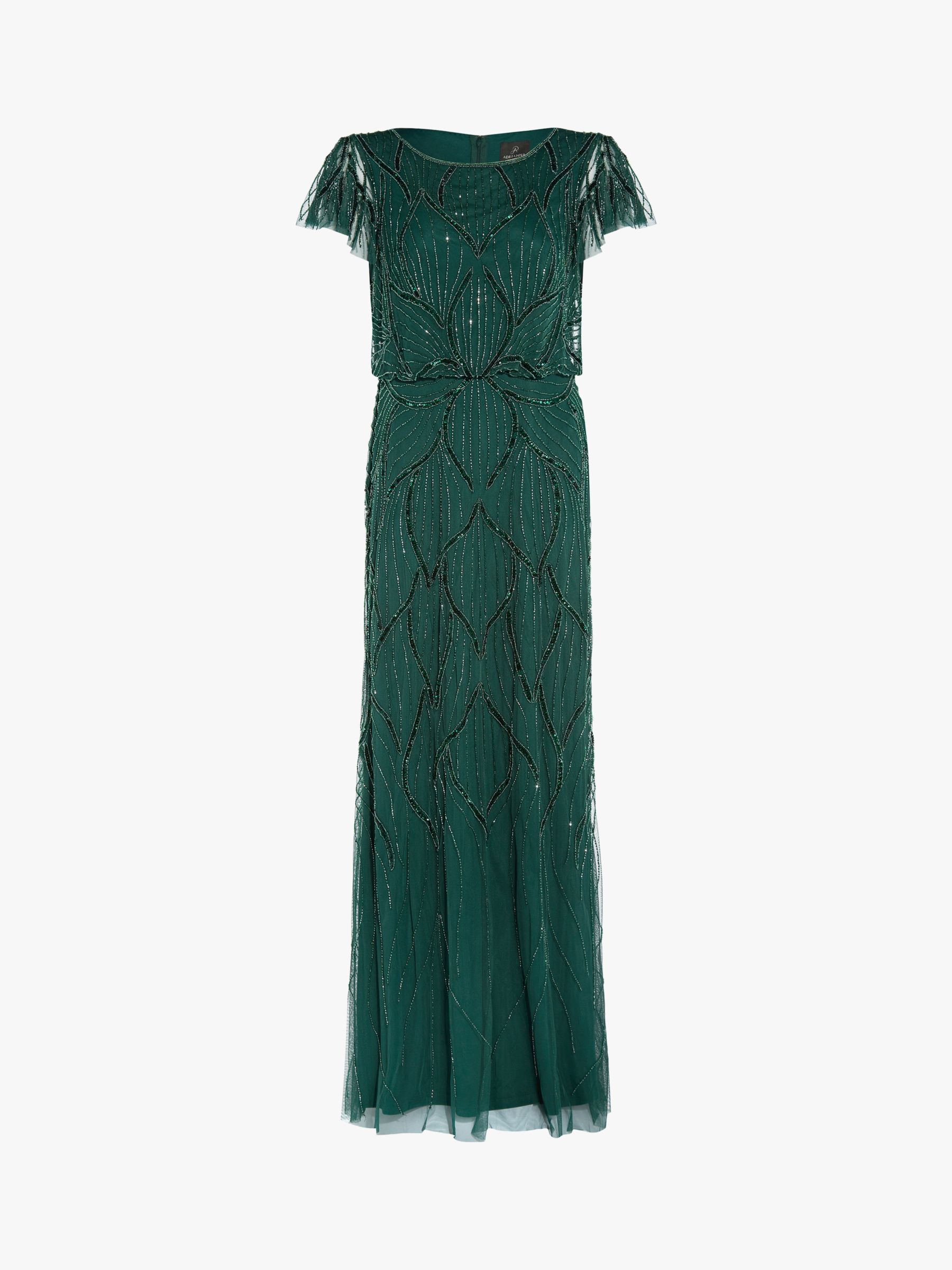 Adrianna Papell Blouson Floral Embellished Maxi Gown, Dusty Emerald