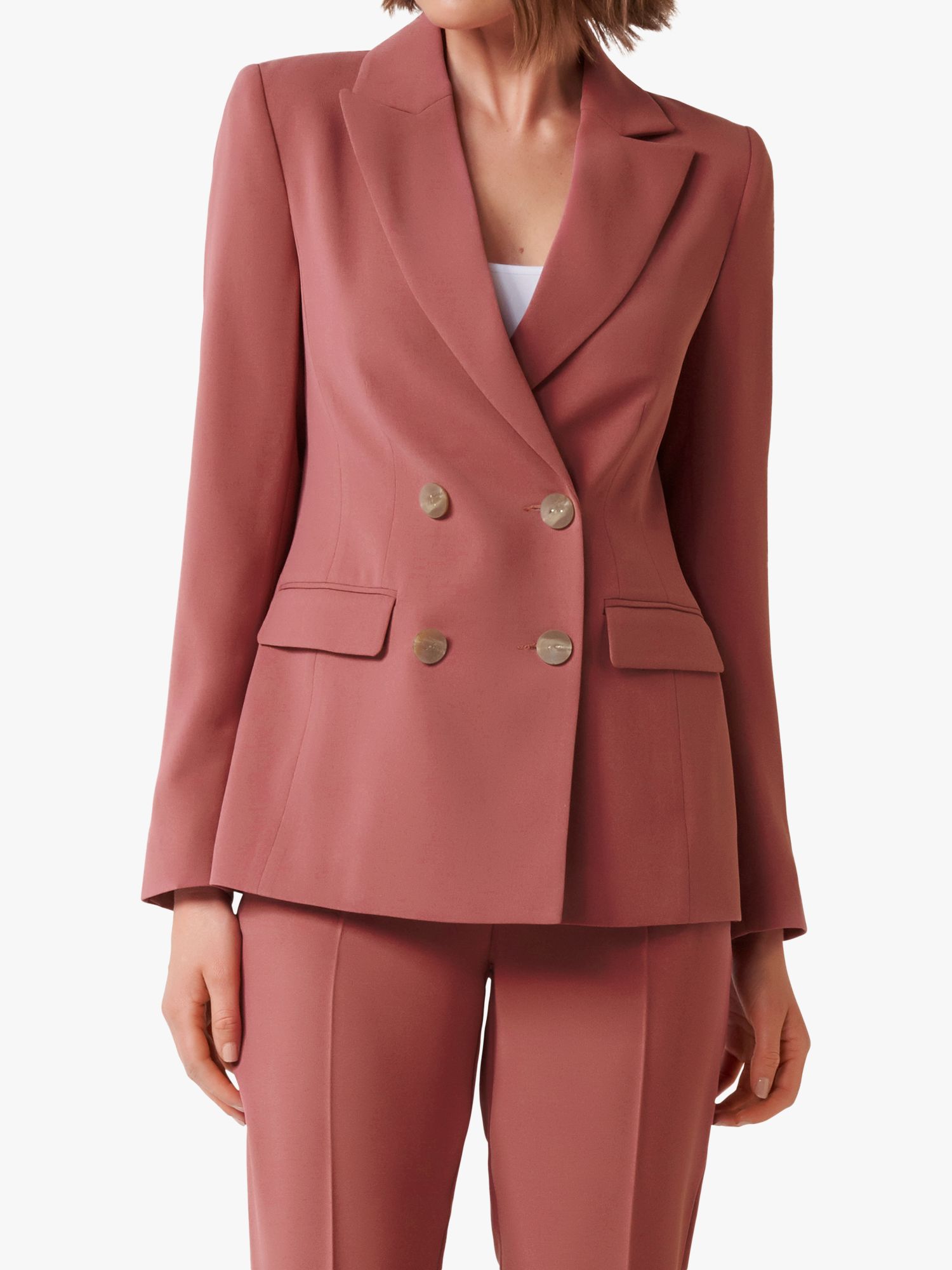 Forever New Crystal Crepe Double Breasted Suit Blazer, Blush