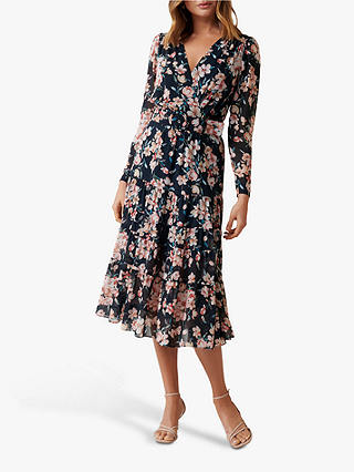 Forever New Floating Blossom Floral Midi Wrap Dress, Multi