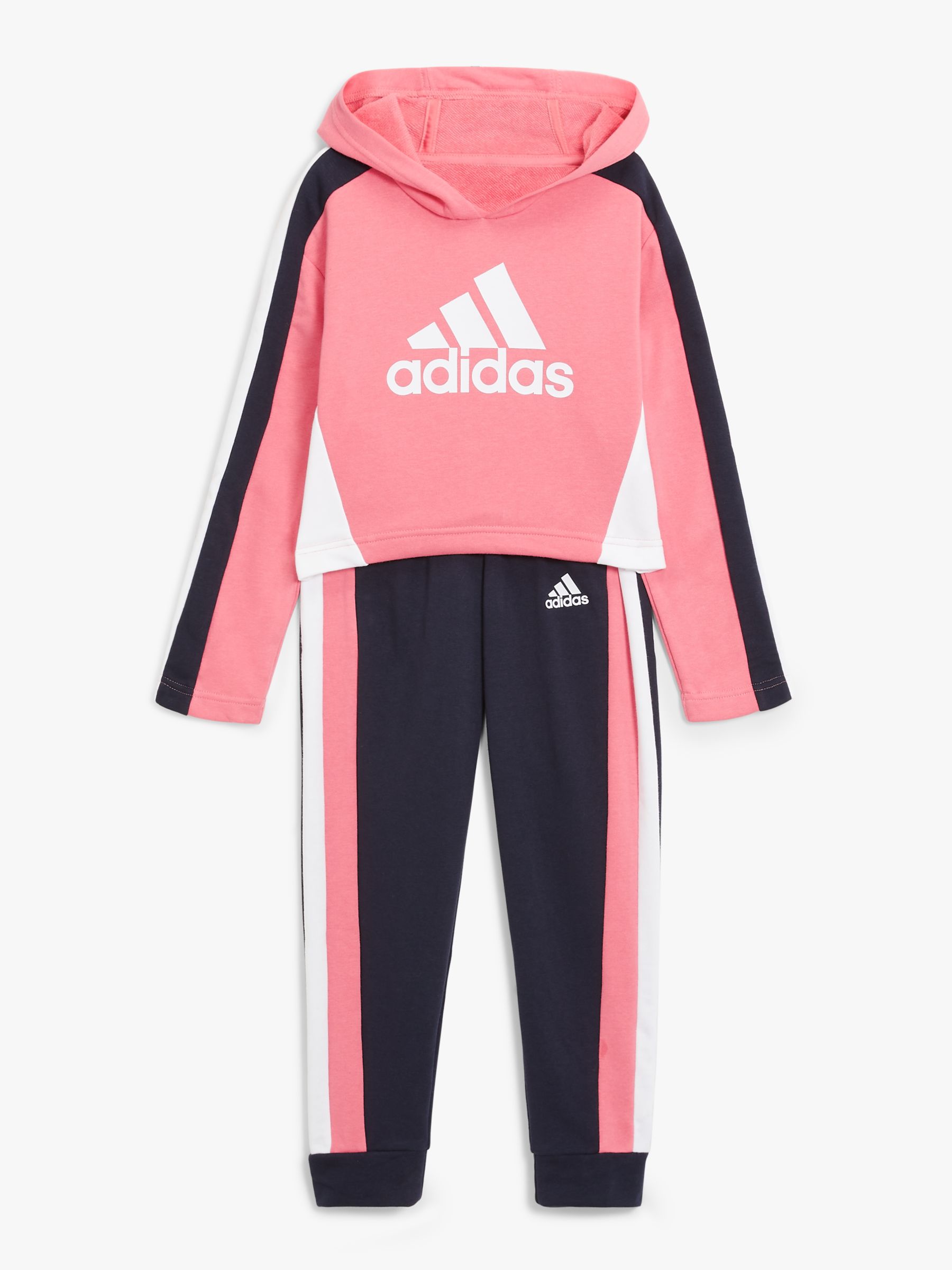 adidas Children's Hooded Cropped Tracksuit, Pink at John Lewis & Partners
