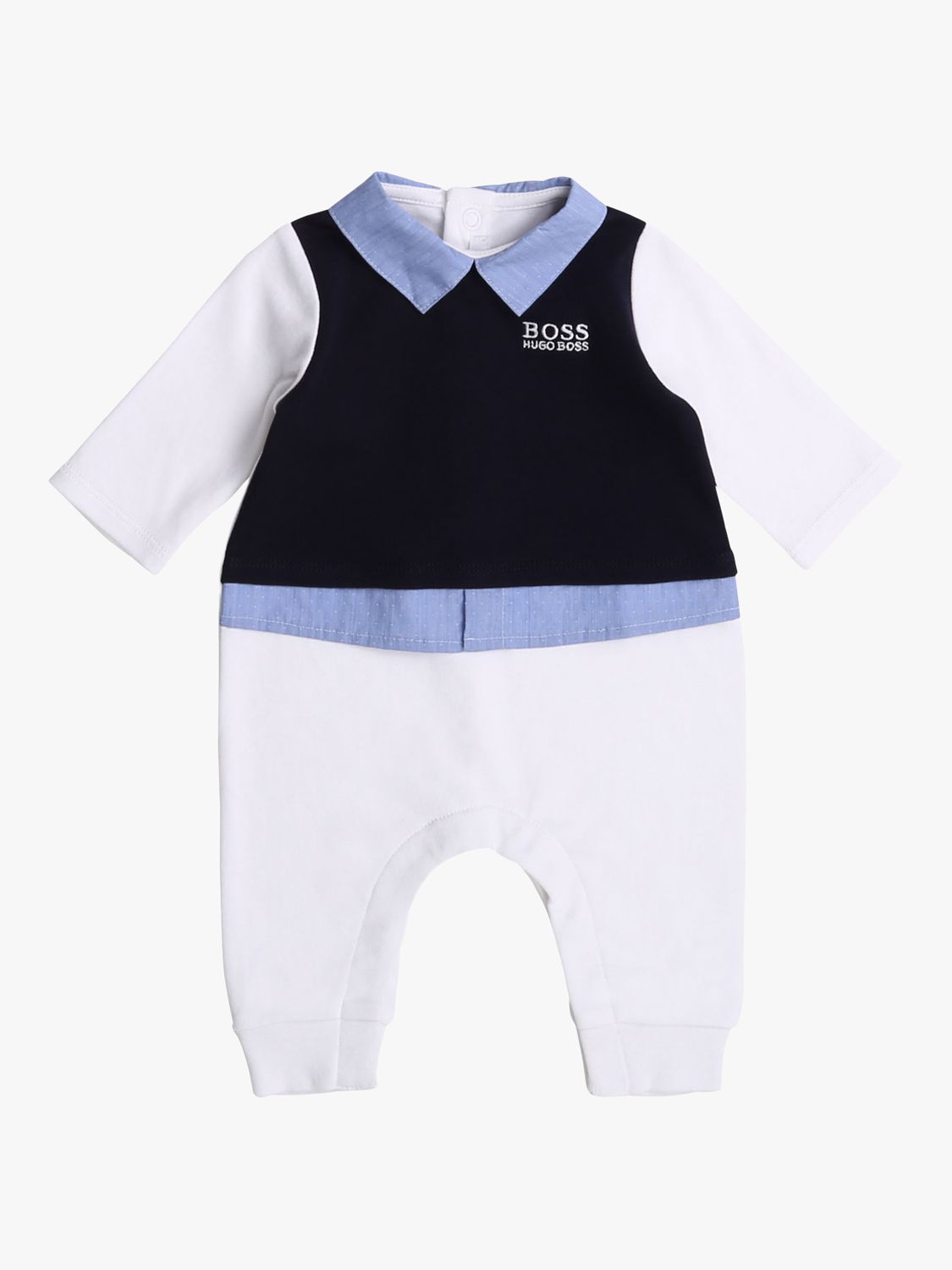 HUGO BOSS Baby Formal Cotton Blend Bodysuit, Navy/Pale Blue at John ...