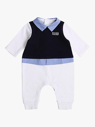 HUGO BOSS Baby Formal Cotton Blend Bodysuit, Navy/Pale Blue