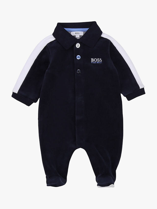 HUGO BOSS Baby Velvet Sleepsuit, Navy at John Lewis & Partners