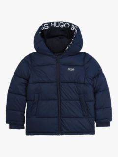 HUGO BOSS Kids' Water Repellent Puffer Jacket, Navy, 4