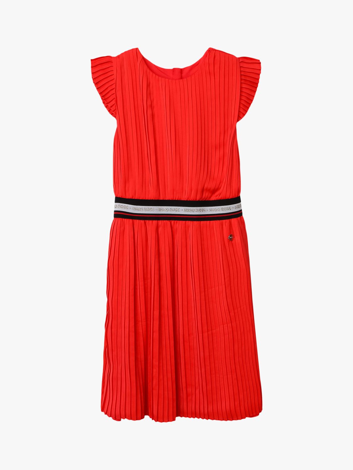 HUGO BOSS Girls' Pleated Satin Dress, Bright Red at John Lewis & Partners