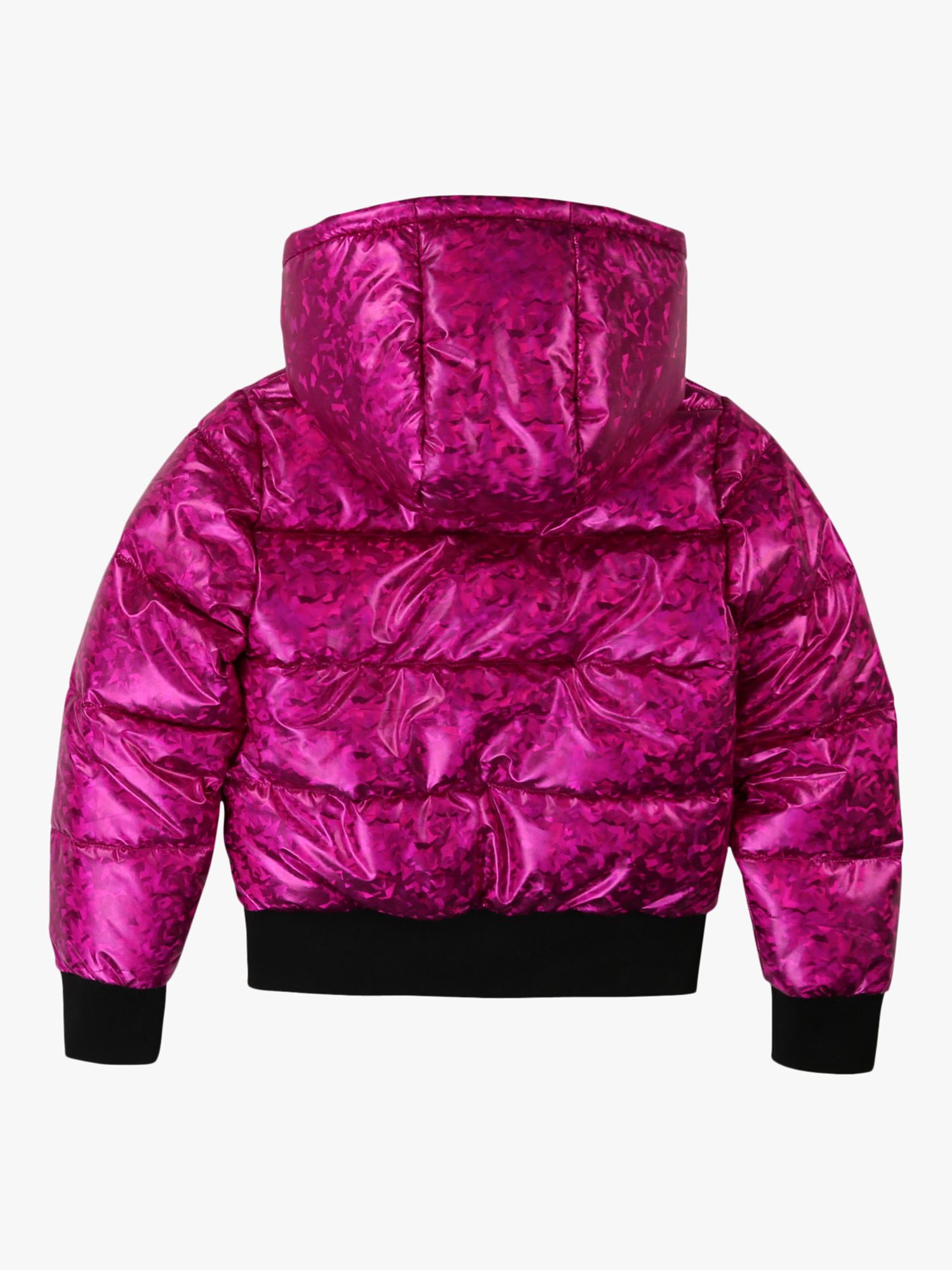 DKNY Girls' Waterproof Hooded Puffer Jacket, Metallic Fuschia at John ...