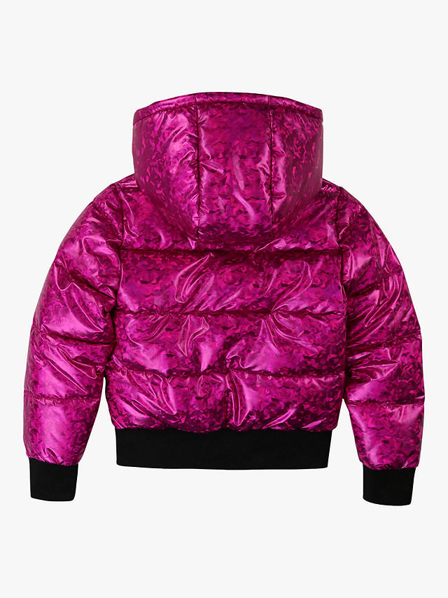 DKNY Girls' Waterproof Hooded Puffer Jacket, Metallic Fuschia at John ...