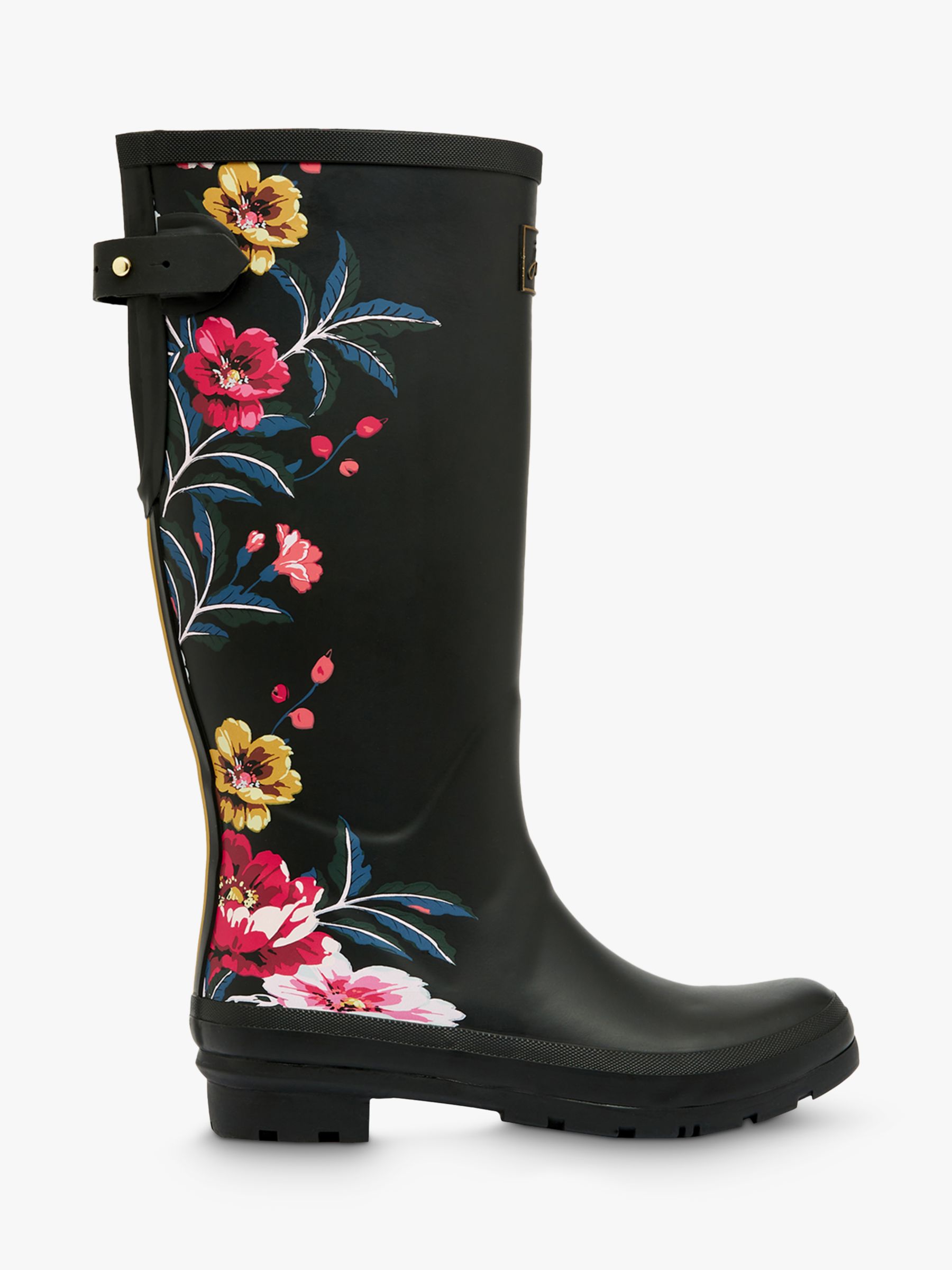 Joules Floral Print Wellington Boots, Black