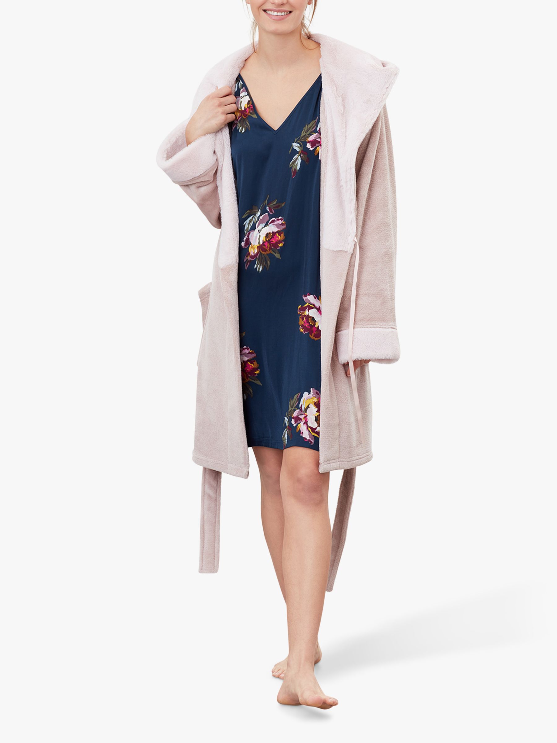 Joules Helena Hooded Fleece Dressing Gown Pink At John Lewis And Partners 