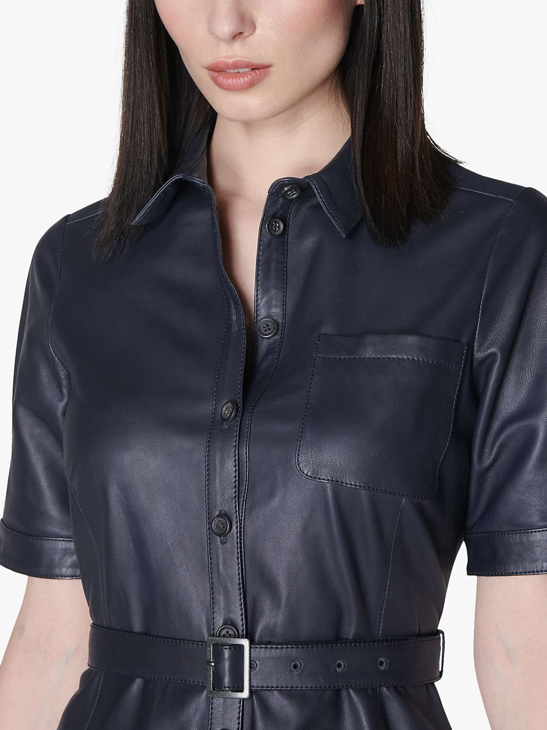 Buy L.K.Bennett Gaia Leather Shirt Dress, Midnight Blue Online at johnlewis.com
