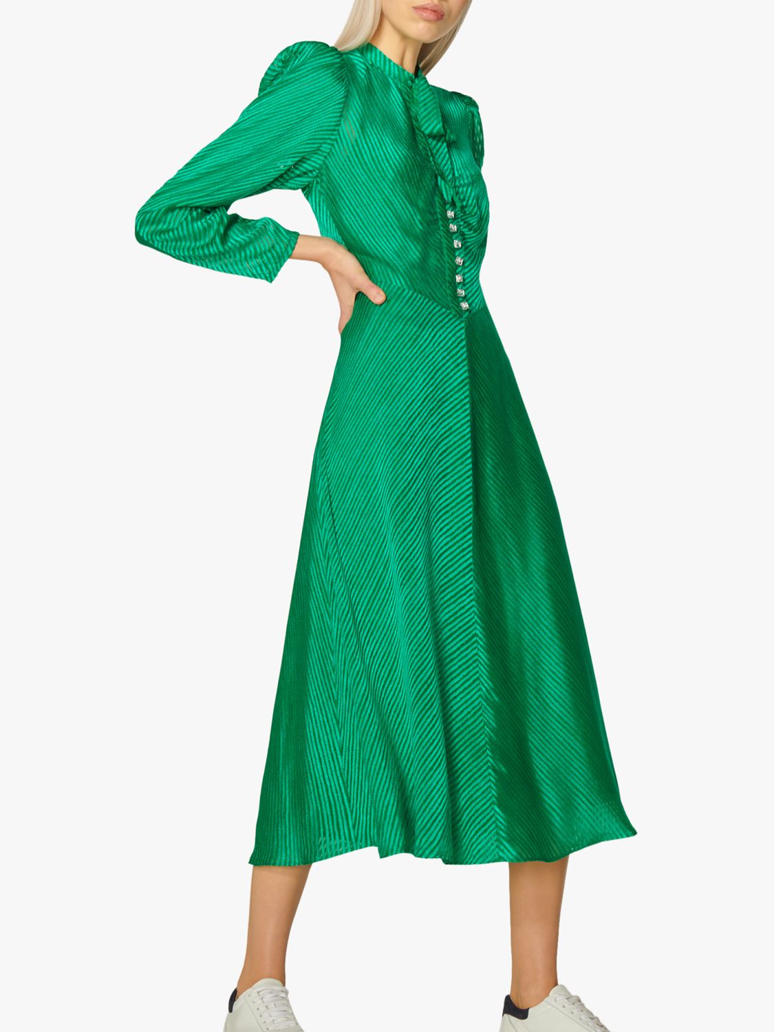 L.K.Bennett Kiera Burnout Stripe Midi Dress, Emerald