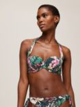 John Lewis & Partners Paradise Floral Sling Halter Bikini Top, Green/Multi, Green/Multi