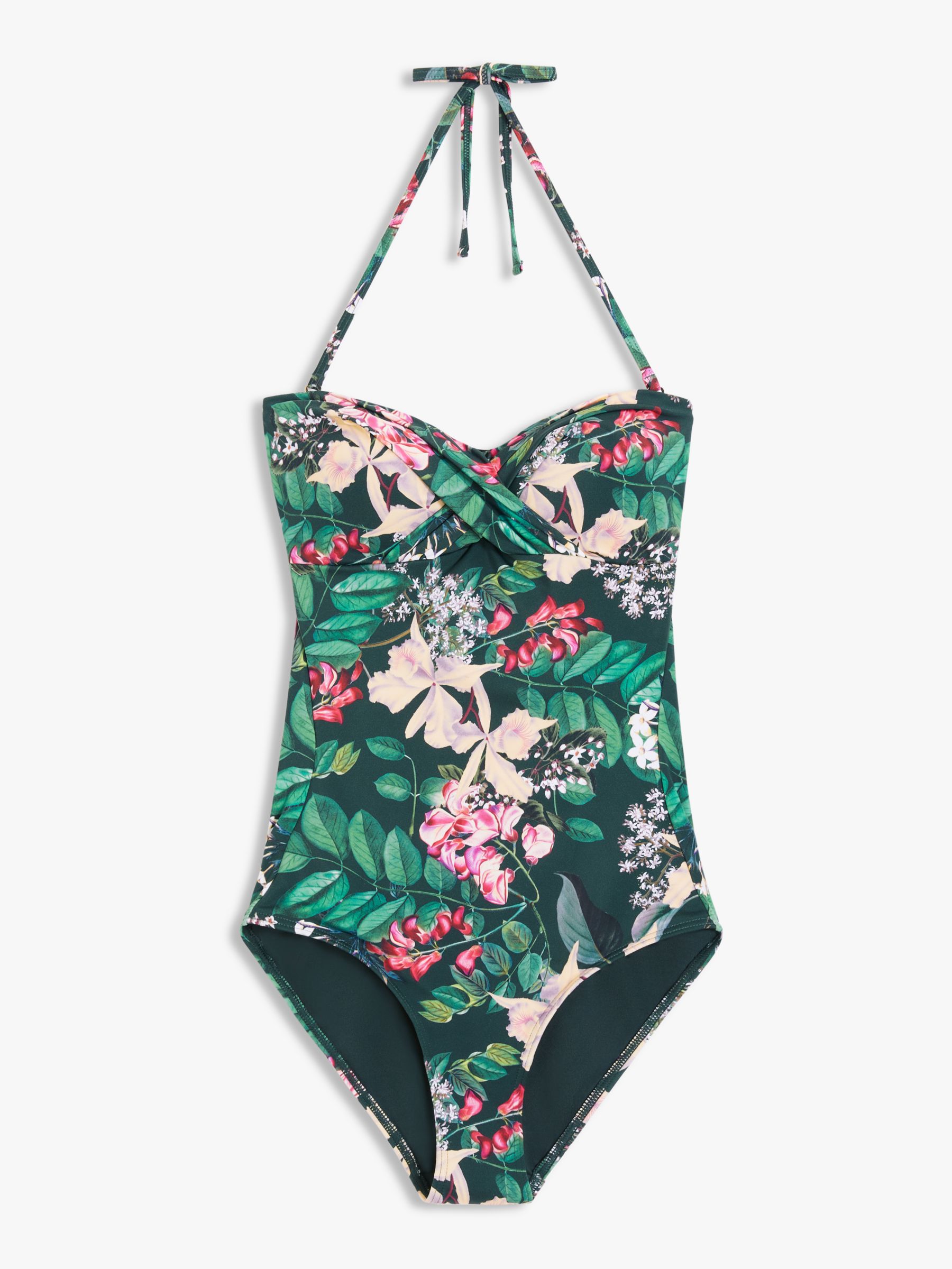 John Lewis & Partners Paradise Floral Print Twist Bandeau Swimsuit ...