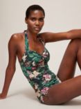 John Lewis & Partners Paradise Floral Ruched Bikini Shorts, Green/Multi