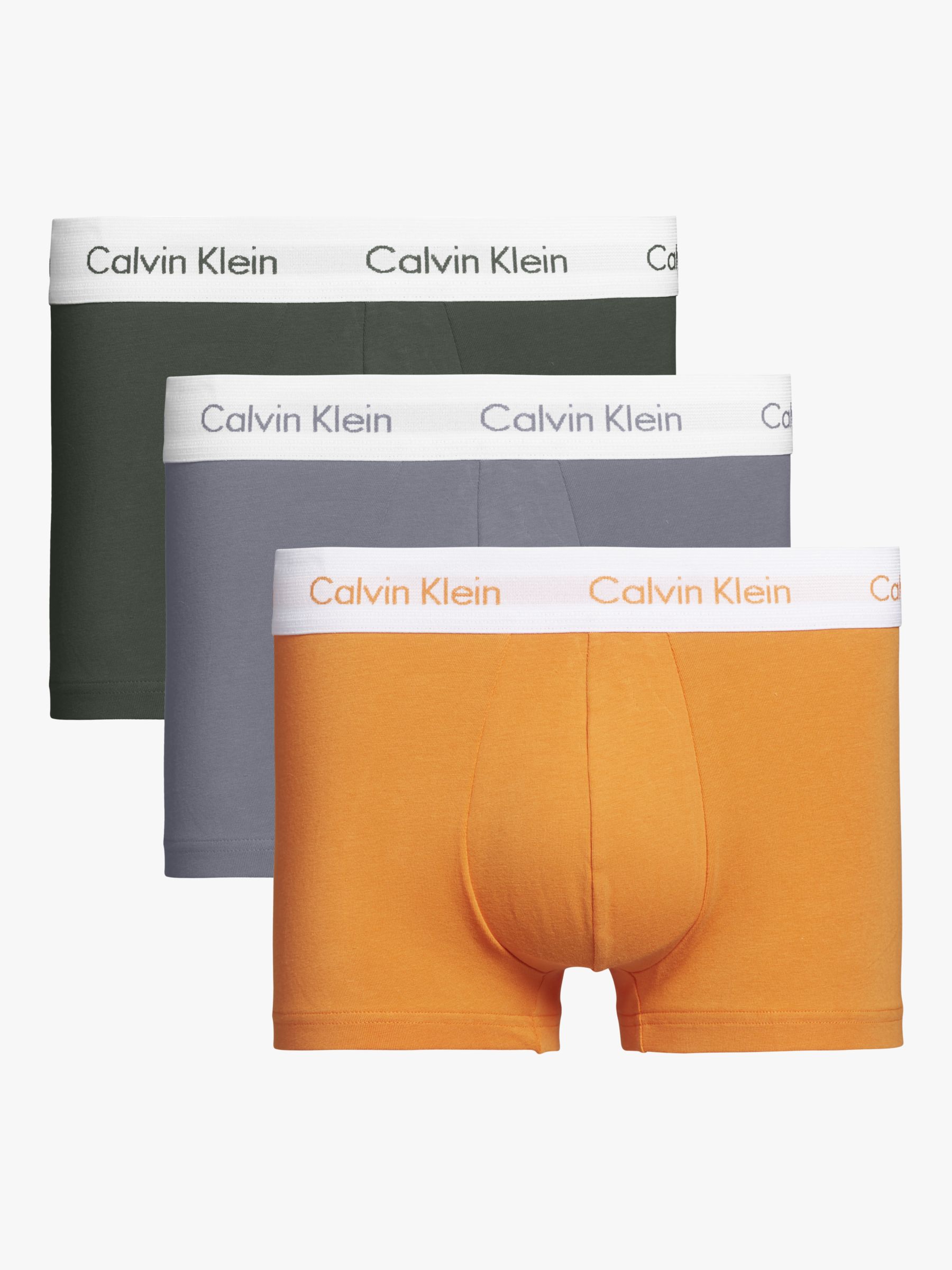 Calvin Klein Low Rise Cotton Stretch Trunks, Pack of 3, Jungle/Soot/Orange
