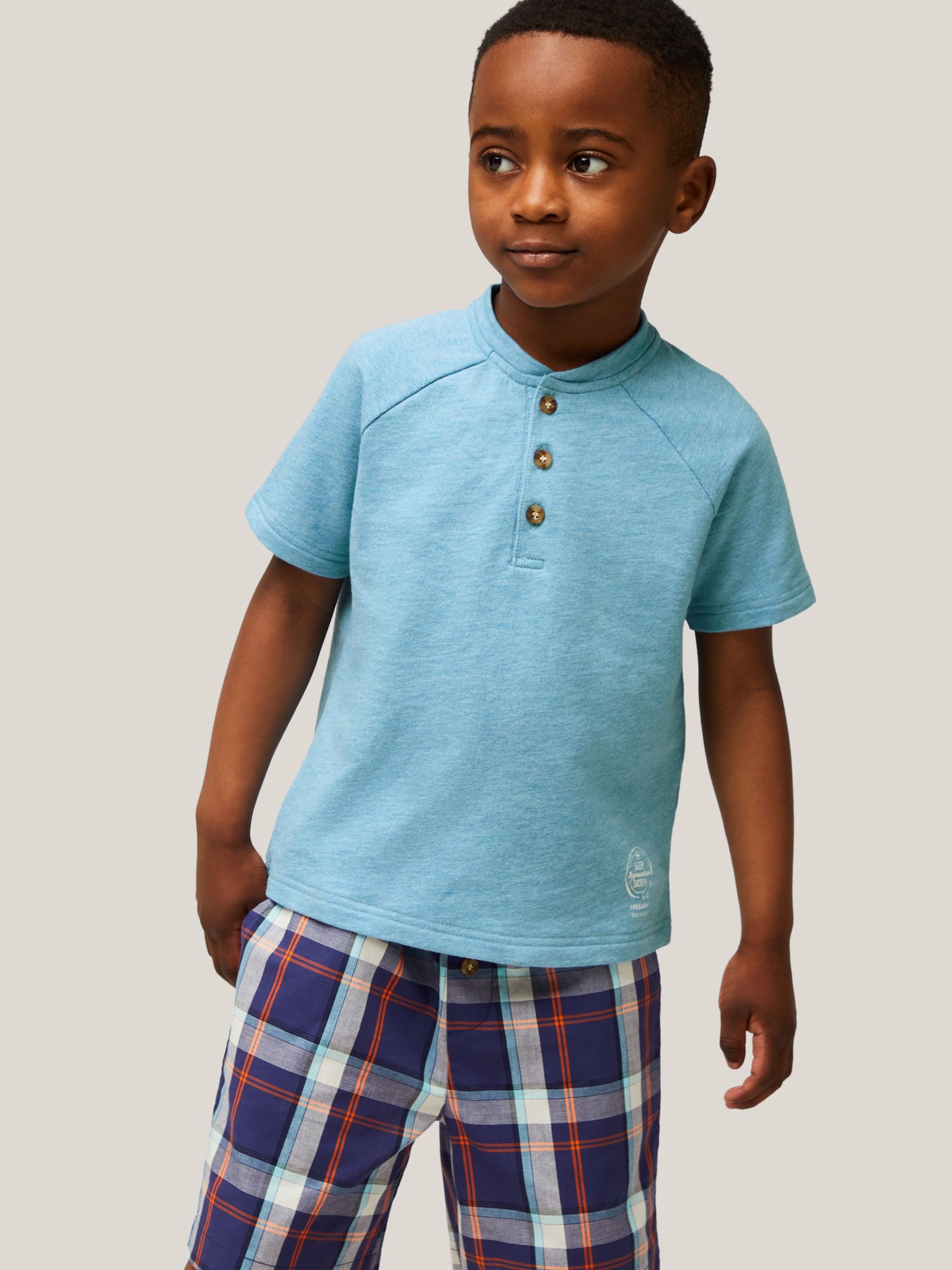 John Lewis & Partners Kids' Check Short Pyjamas, Blue/Multi