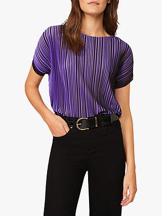 Phase Eight Pacey Pleated Jersey Top, Black/Purple