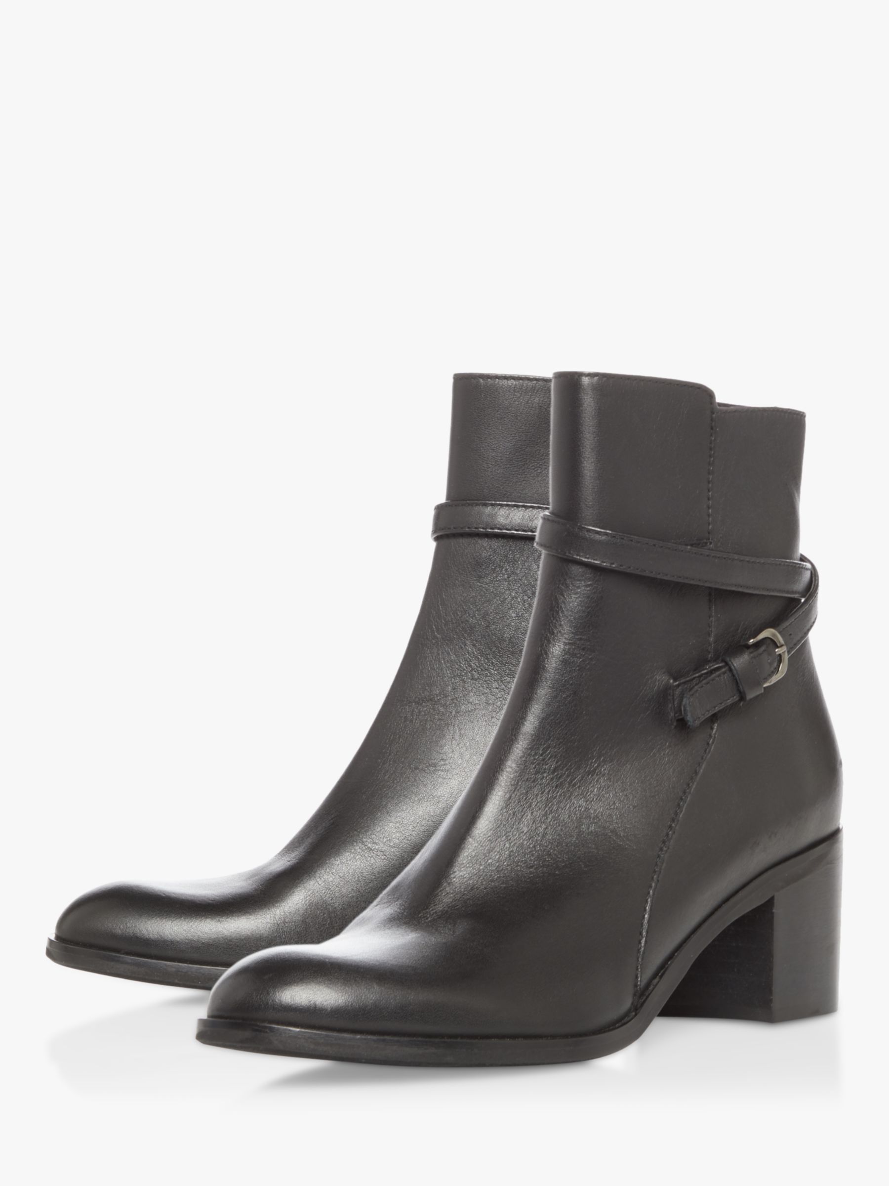 Dune Patti Leather Refined Buckle Detail Zip Ankle Boots, Black