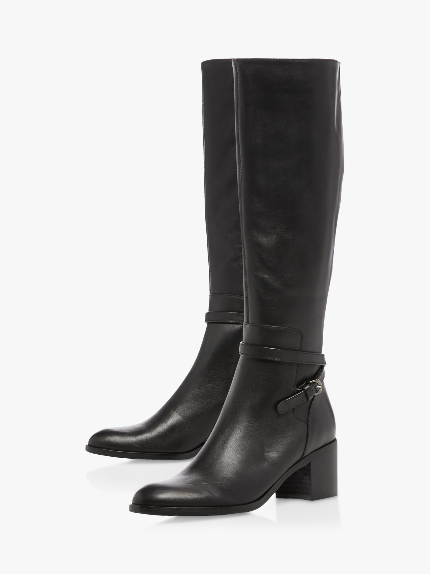 Dune Taxi Leather Buckle Strap Knee High Zip Up Boots, Black at John ...