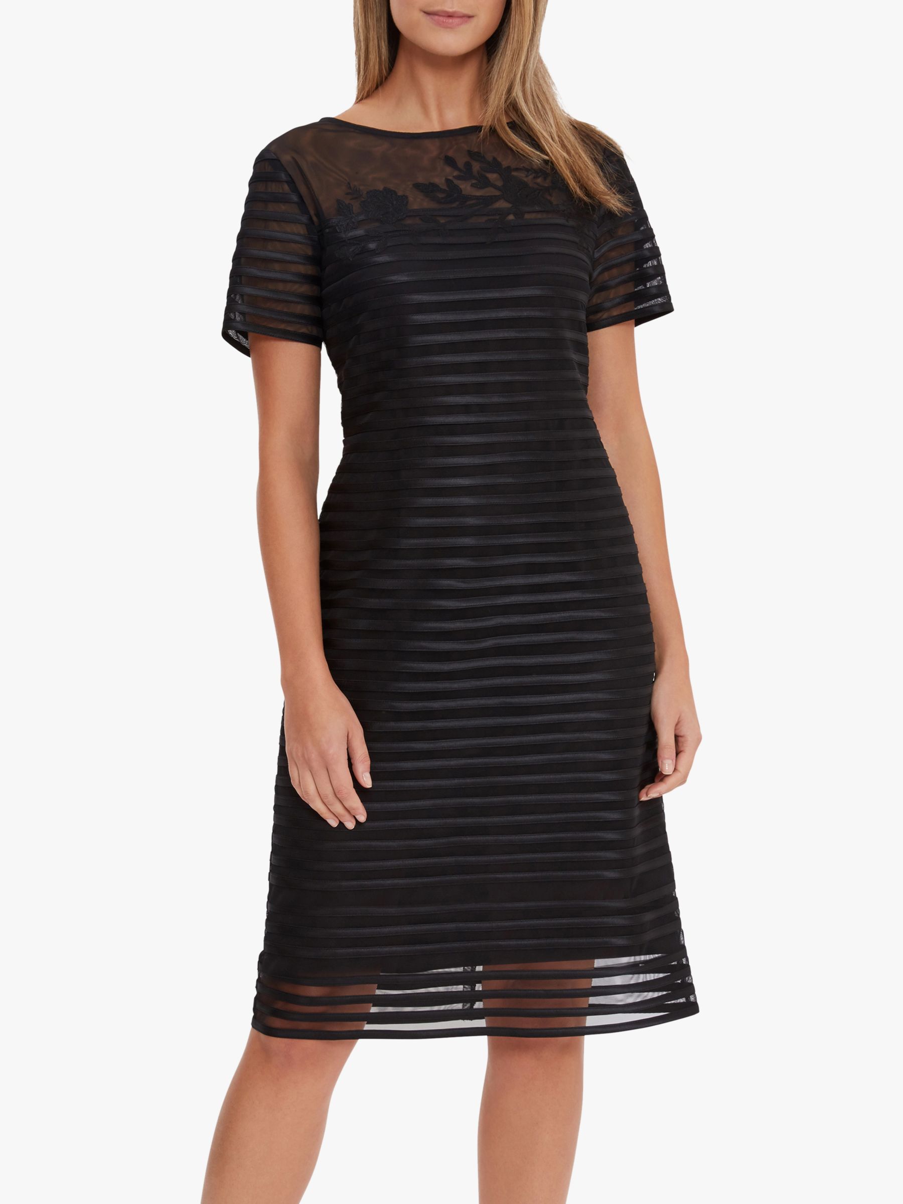 Gina Bacconi Millicent Lace Stripe Midi Dress, Black