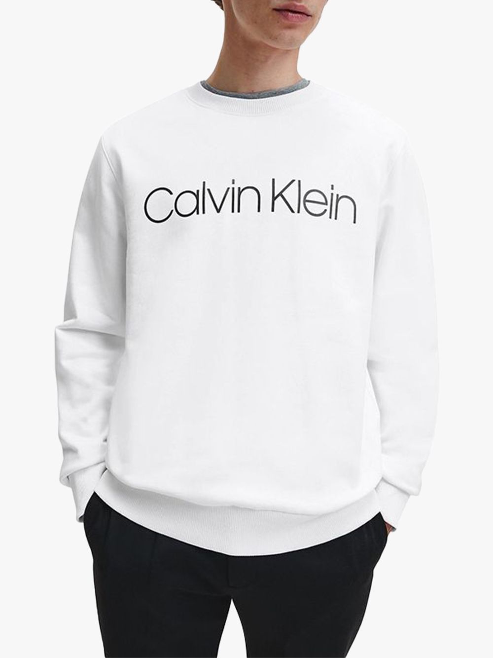 Calvin Klein Organic Cotton Logo Crew Neck Sweatshirt, White at John ...