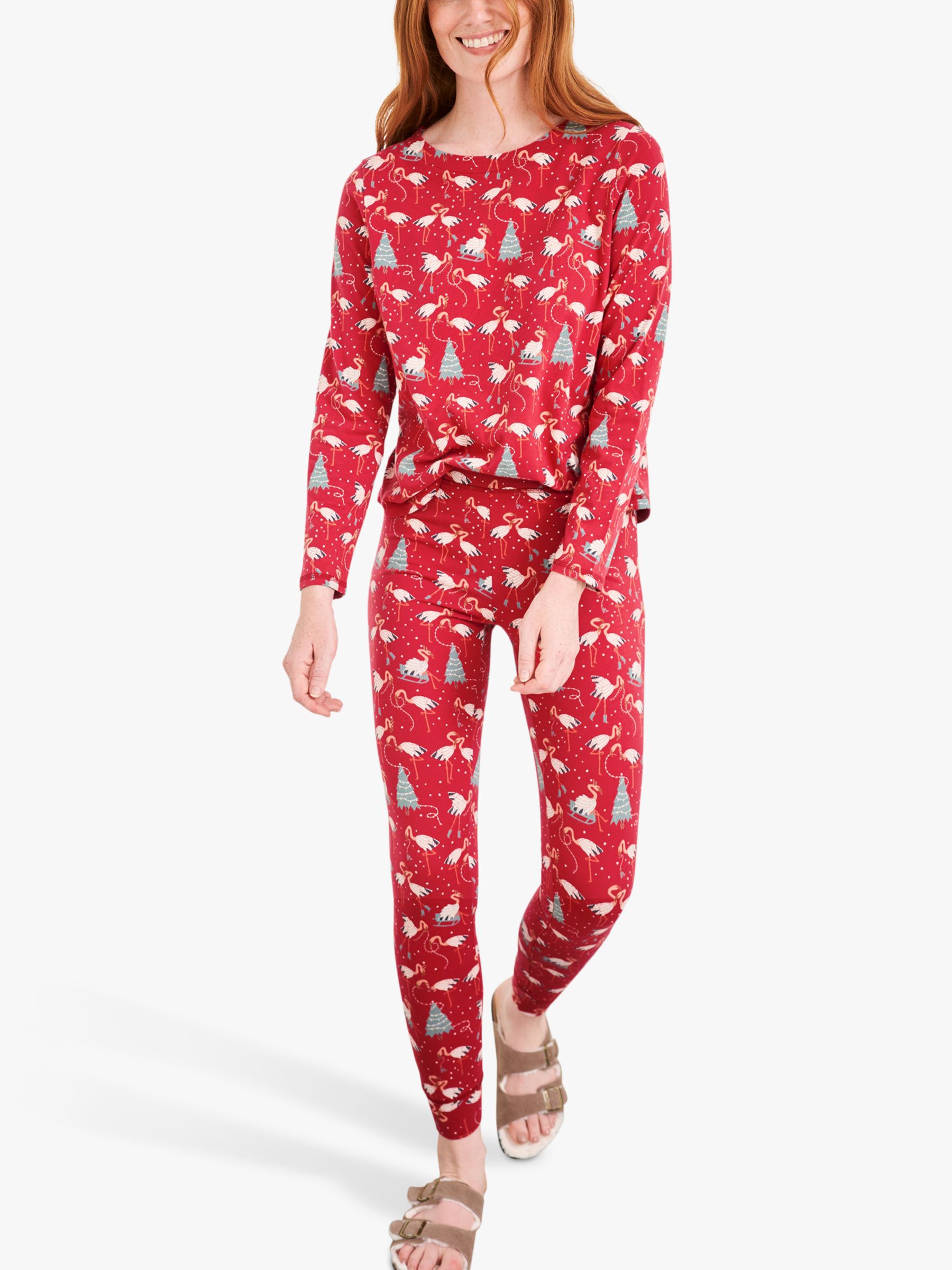 White Stuff Layla Christmas Flamingo Print Pyjama Top, Red/Multi