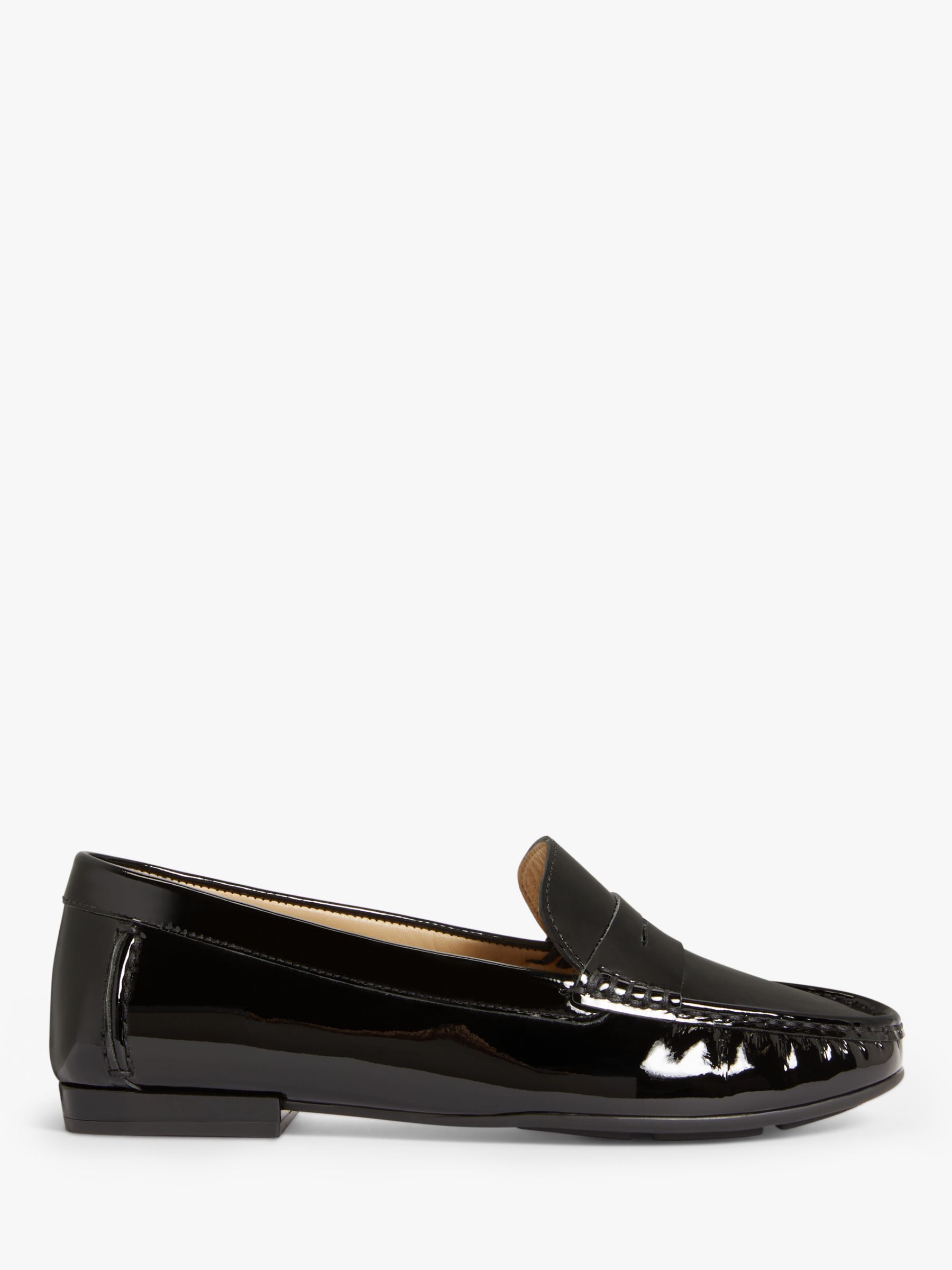 John Lewis Wide Fit Penny Patent Leather Moccasins, Black, 3