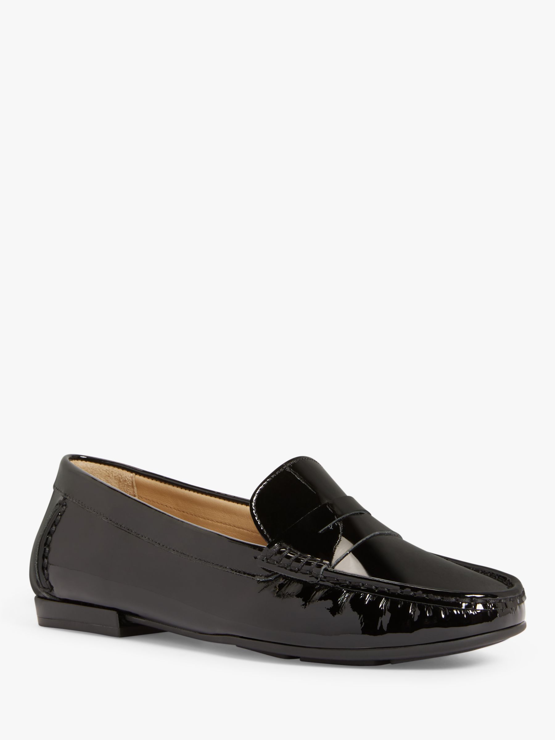 John Lewis Wide Fit Penny Patent Leather Moccasins, Black, 3