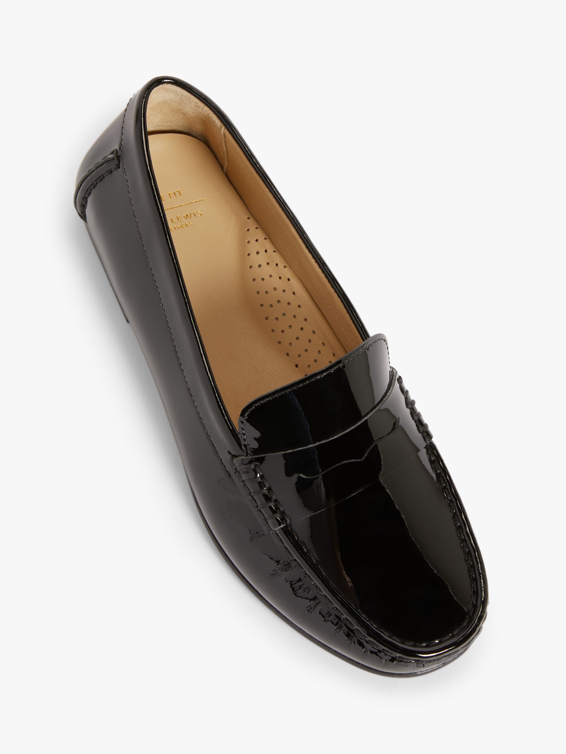 John Lewis Wide Fit Penny Patent Leather Moccasins, Black at John Lewis ...