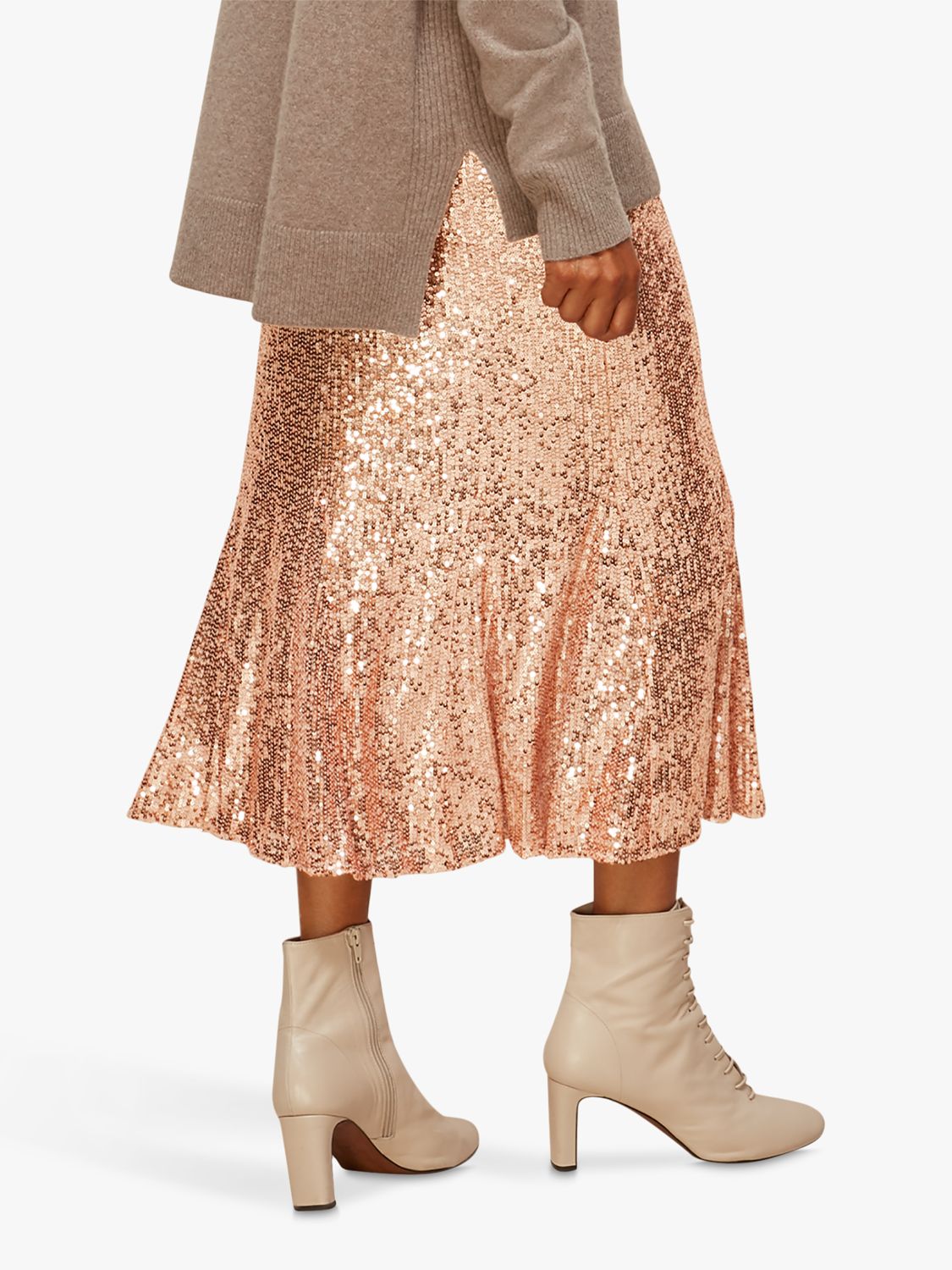 Whistles Sequin Midi Skirt, Champagne at John Lewis & Partners