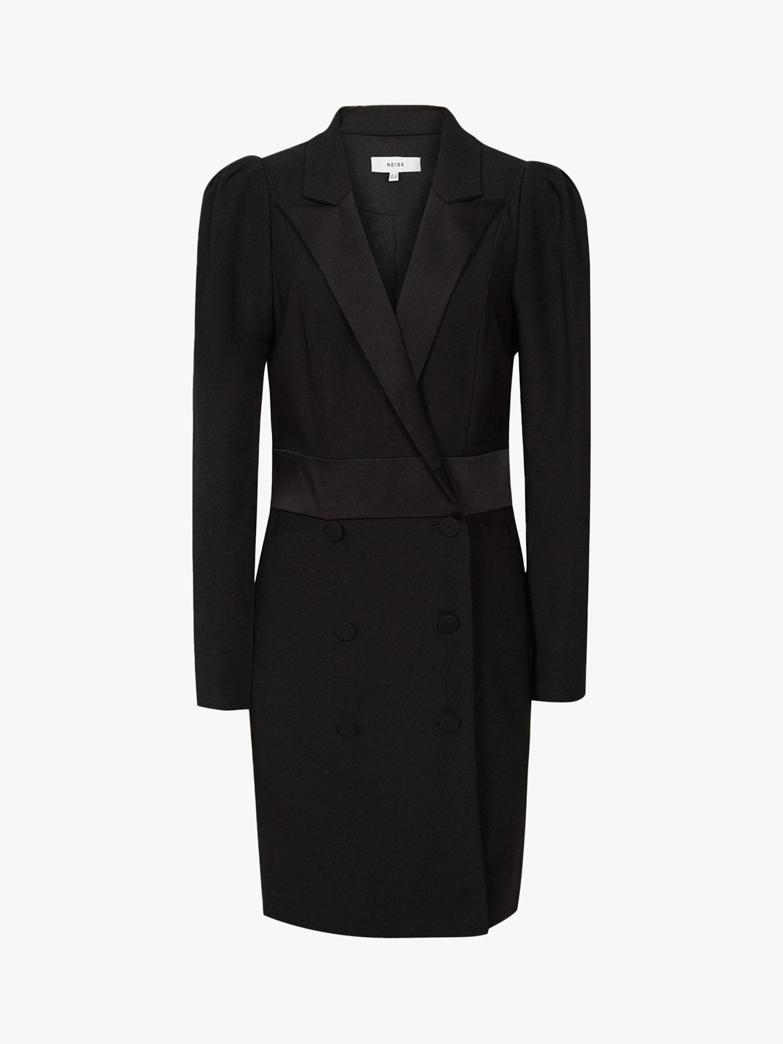 Reiss Avani Puff Sleeve Tuxedo Dress, Black at John Lewis & Partners