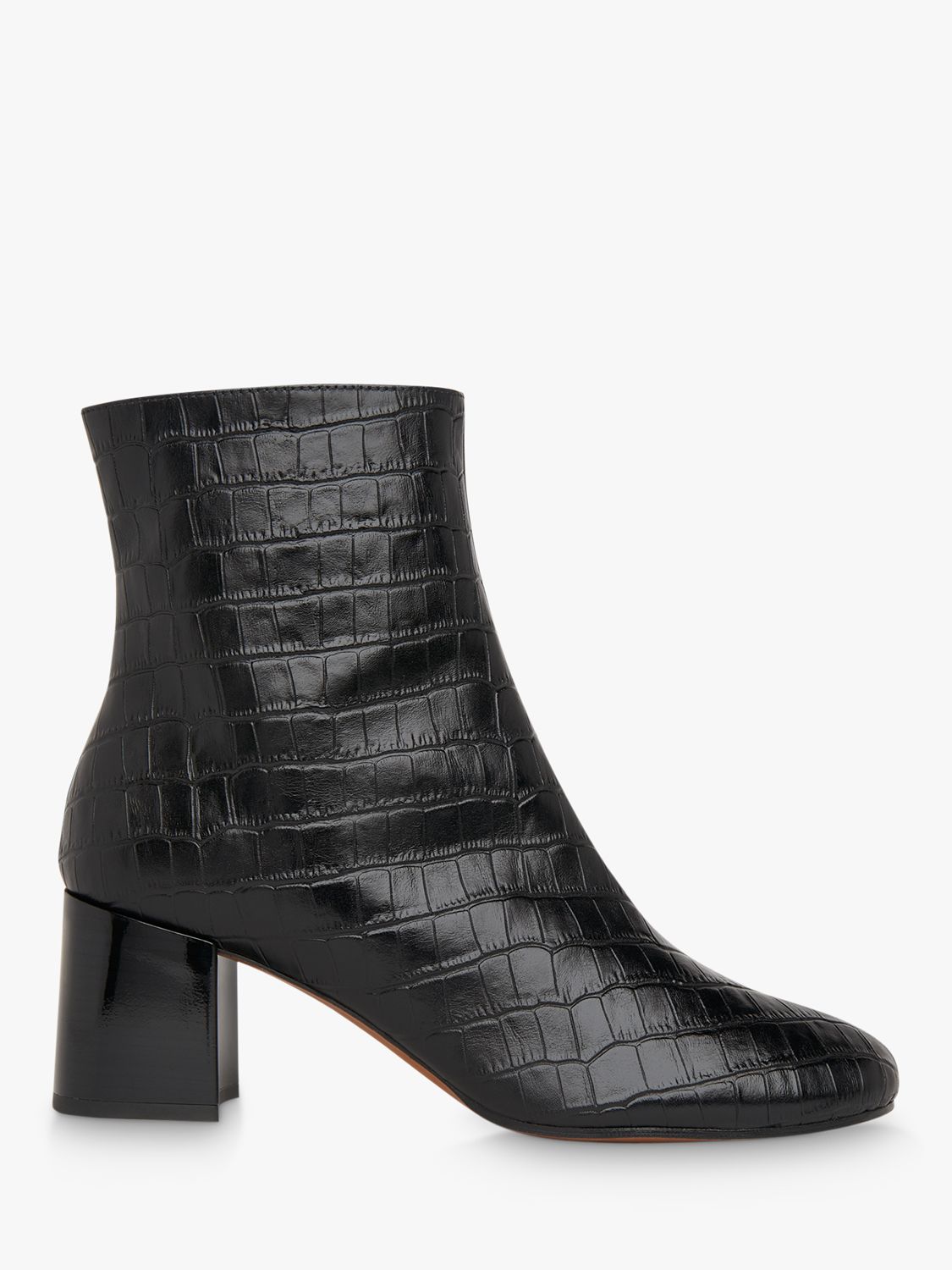 Whistles Elora Leather Croc Effect Ankle Boots, Black