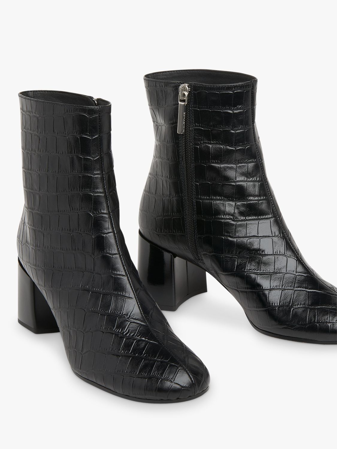 Whistles Elora Leather Croc Effect Ankle Boots, Black at John Lewis ...