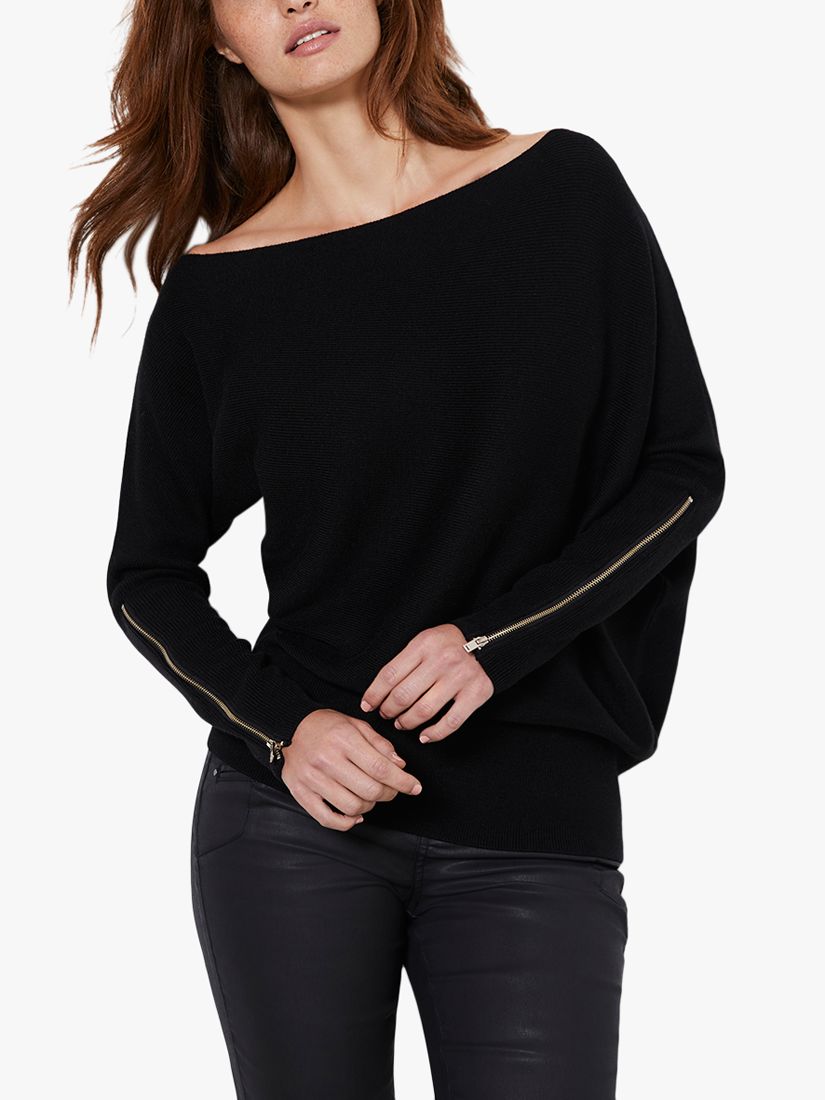 Mint Velvet Batwing Zip Jumper, Black at John Lewis & Partners