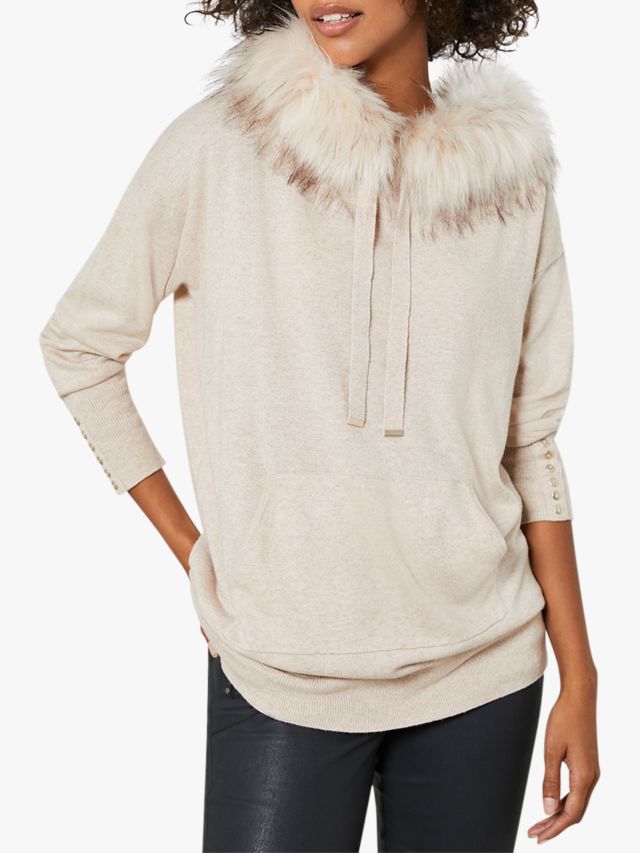 Mint Velvet Faux Fur Hoodie Beige M