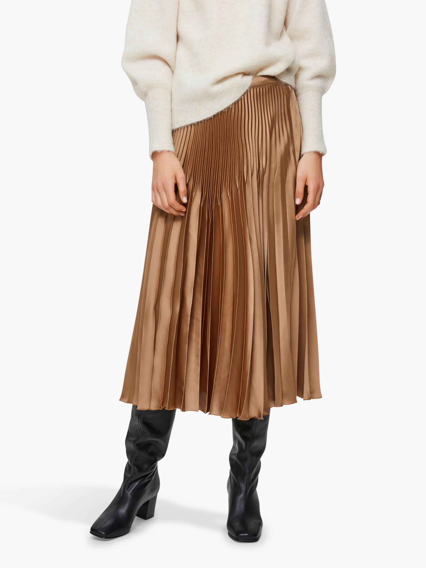 Selected Femme Harmony Pleated Midi Skirt, Gold