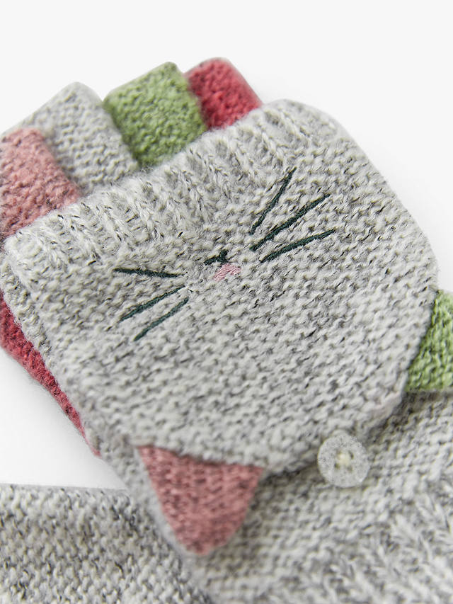 White Stuff Children's Cat Knit Flip Top Mittens, Grey ...