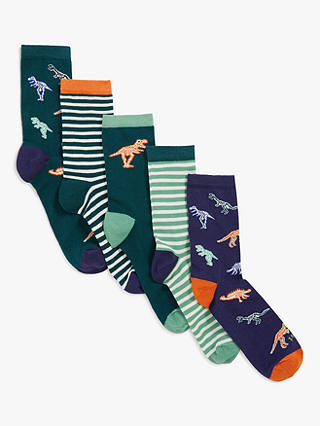 John Lewis Kids' Dinosaur Print Socks, Pack of 5, Multi