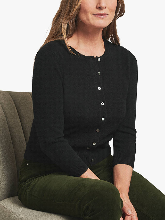Pure Collection Cashmere Crew Neck Button Cardigan, Black at John Lewis ...