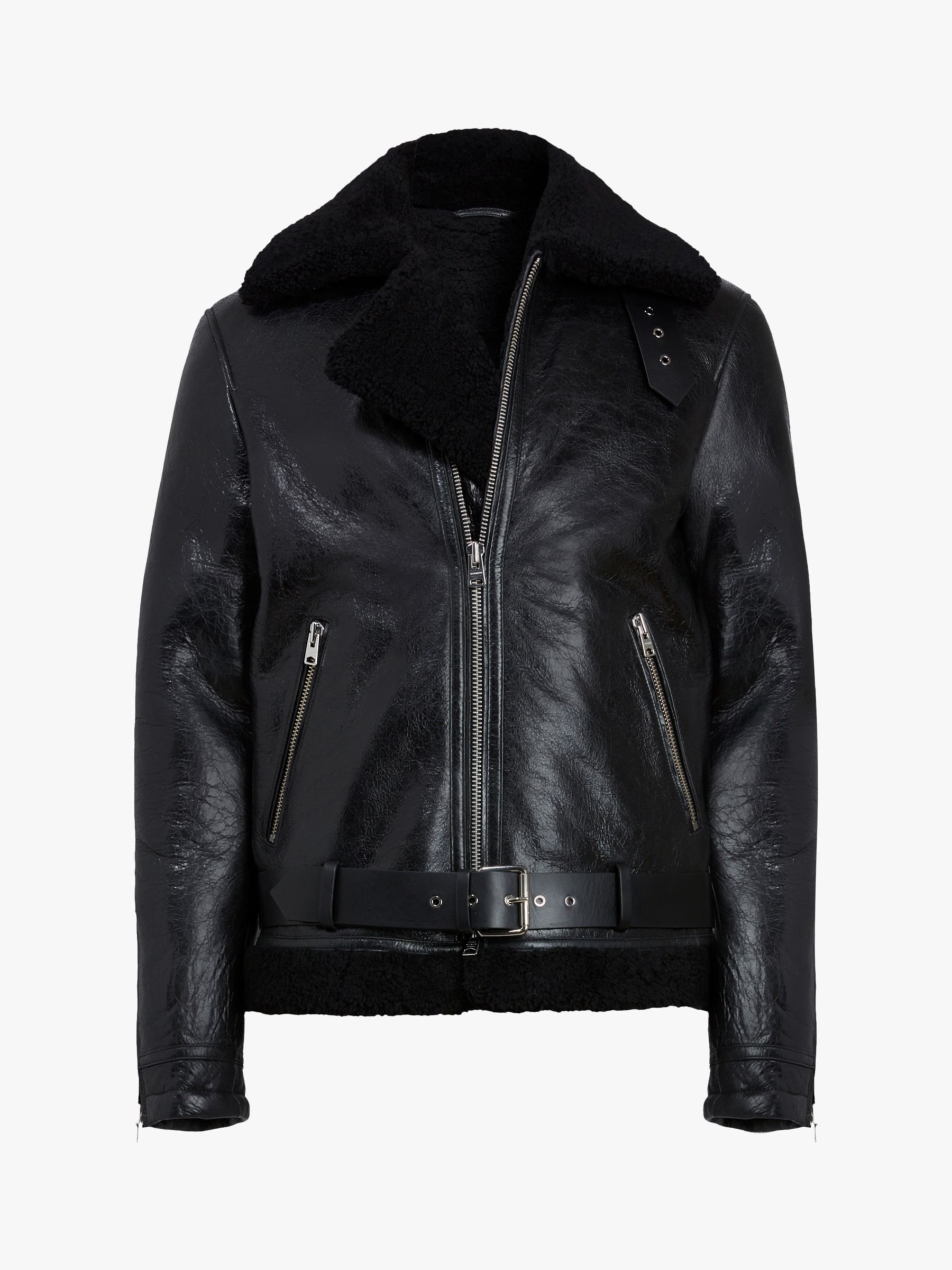 AllSaints Felix Shearling Leather Jacket, Black, XXL